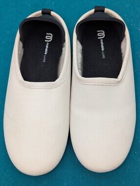 Mahabis Luxe Leather Slipper EU 37 US 7 Wool Lined Cream Slip On Clog
